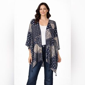 NWT Shyanne Floral Print Women’s Shaw Blue Tassels One Size Paisley Patc…